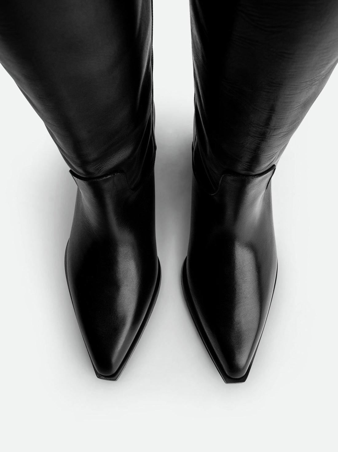 Macy Black Leather Tall Boots – Top View – POEVE Collection