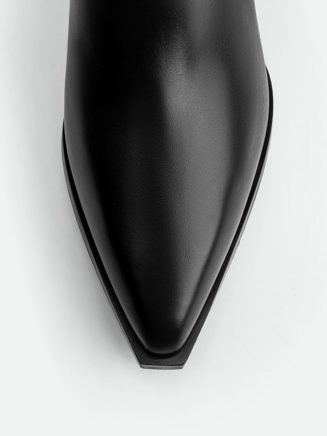 Macy Black Leather Tall Boots – Toe Close-up View – POEVE Collection