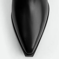 Macy Black Leather Tall Boots – Toe Close-up View – POEVE Collection