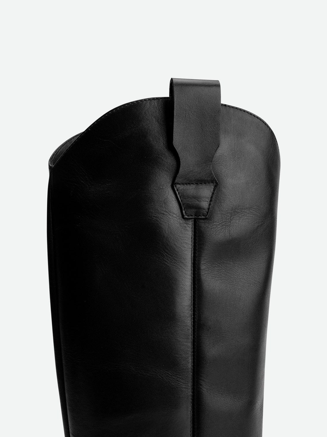 Macy Black Leather Tall Boots – Side Detail View – POEVE Collection