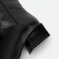 Macy Black Leather Tall Boots – Heel Close-up View – POEVE Collection