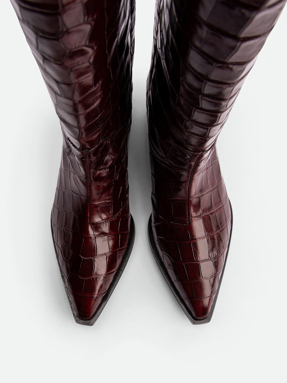 Macy Brick Red Croco-Print Leather Tall Boots – Top View – POEVE Collection