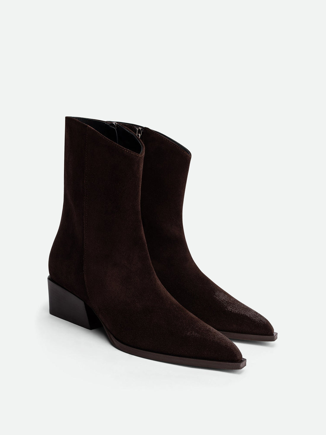 Luz Brown Crust Leather Ankle Boots – Angled Side View – POEVE Collection