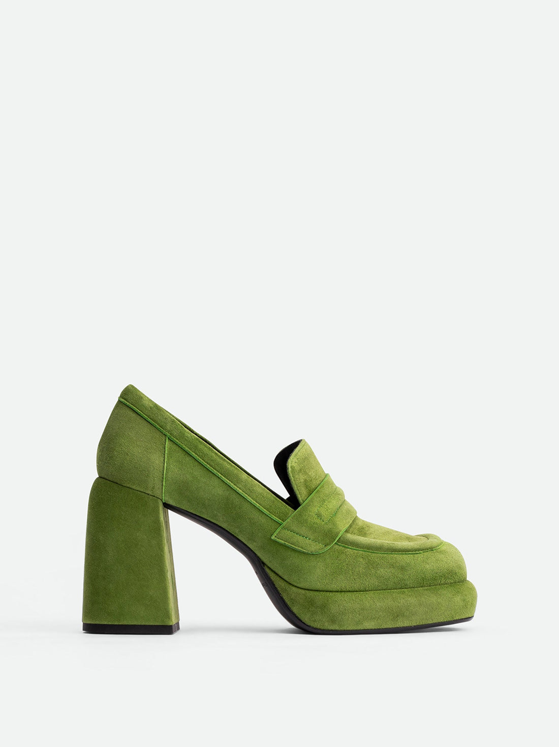 Zery Green Suede Heel Loafers – Side View – POEVE Collection