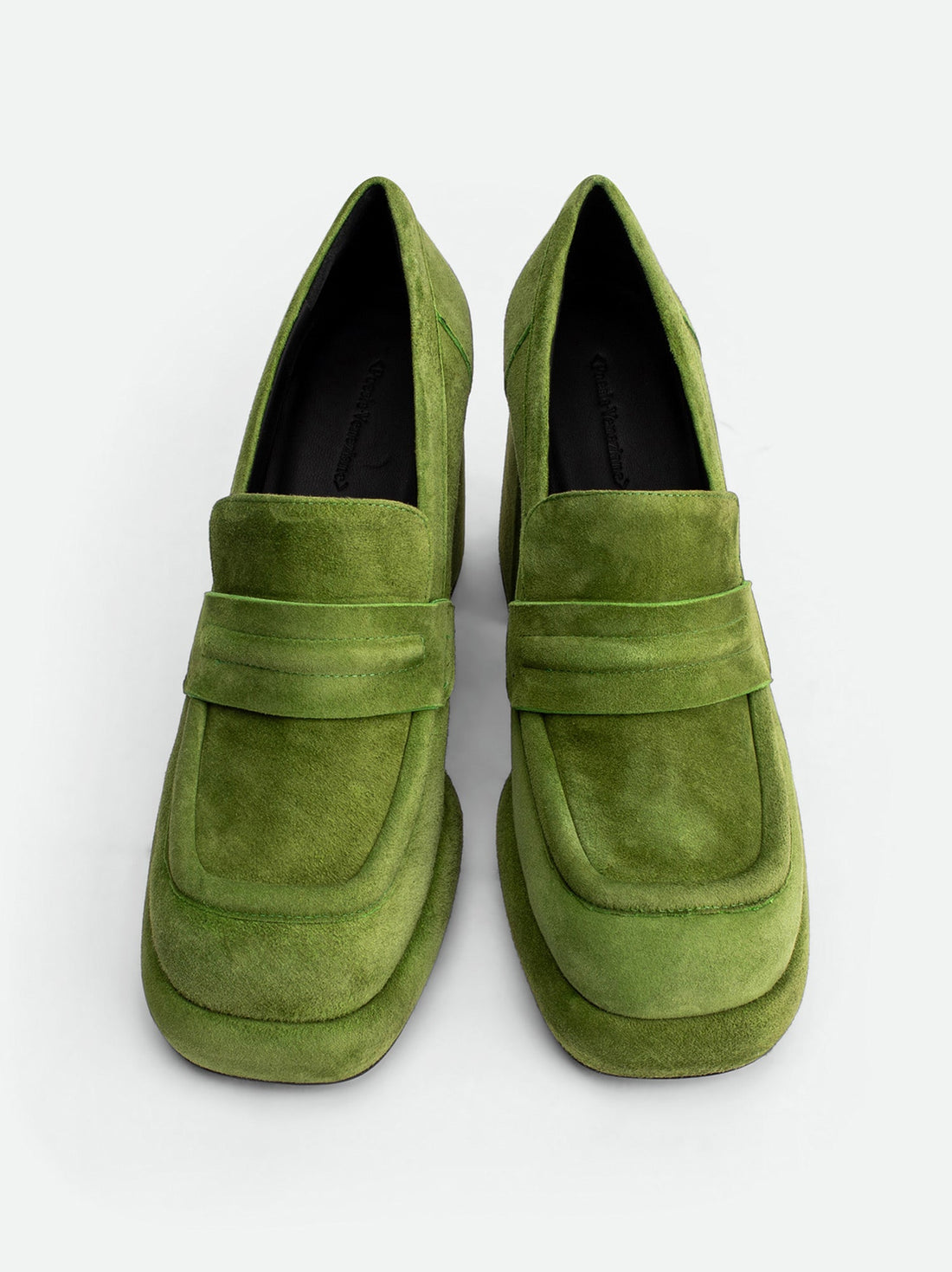 Zery Green Suede Heel Loafers – Top View – POEVE Collection