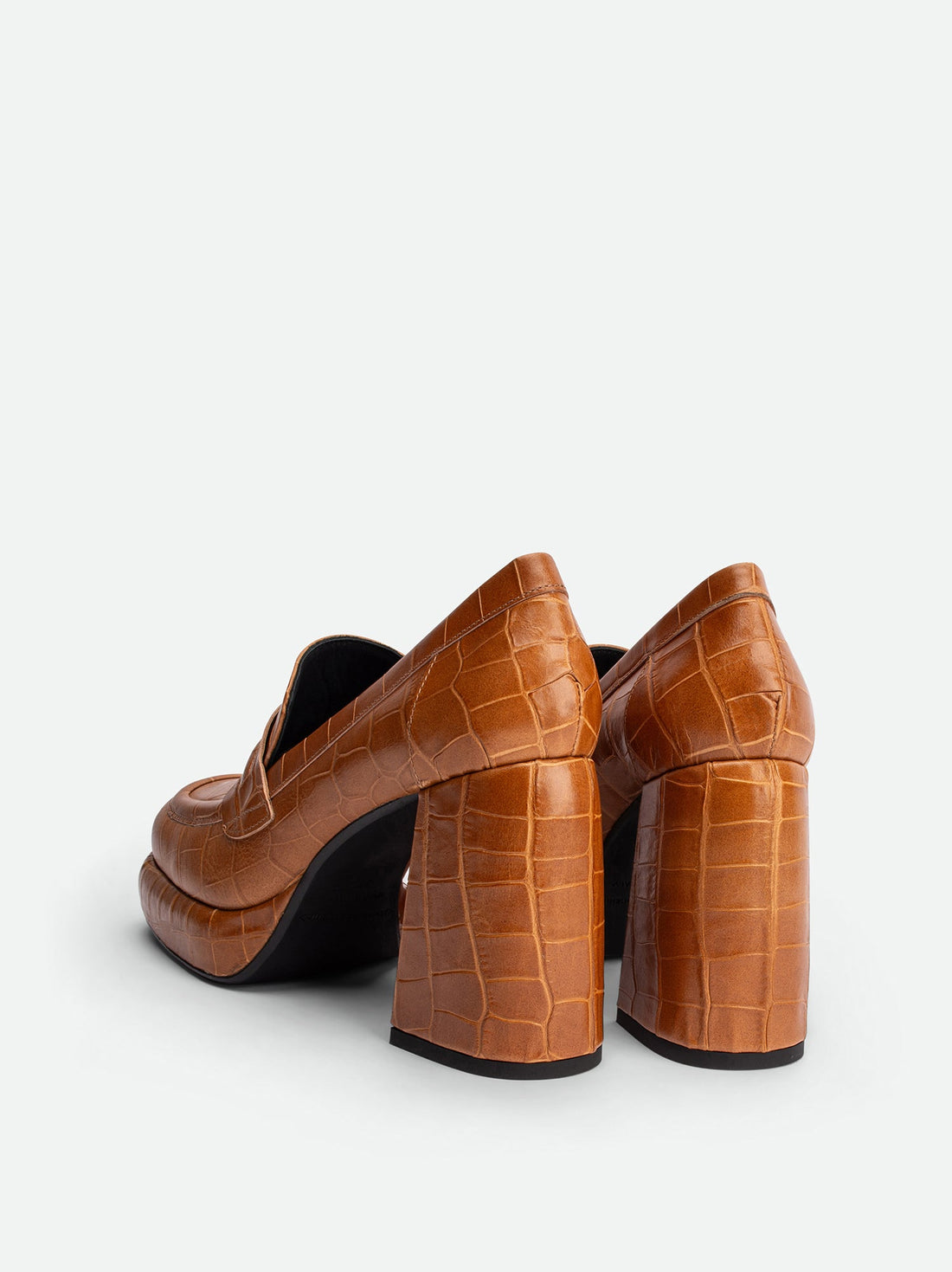 Zery Caramel Croco Print Leather Heel Loafers – Back View – POEVE Collection