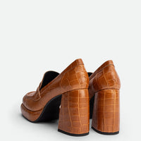 Zery Caramel Croco Print Leather Heel Loafers – Back View – POEVE Collection