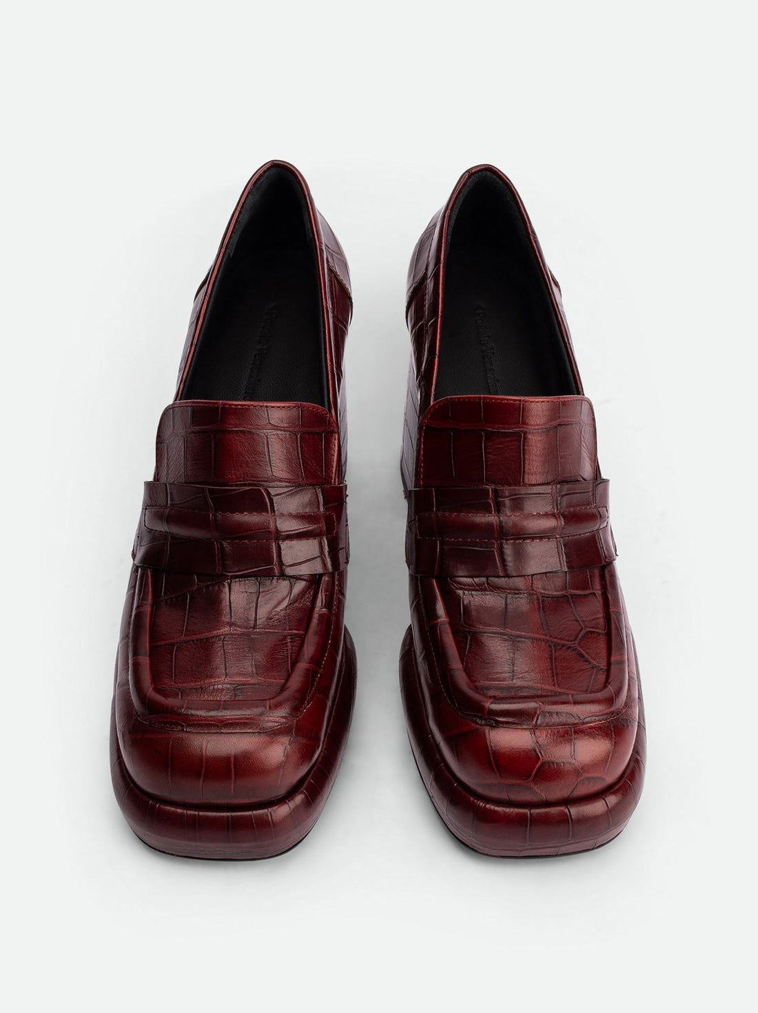 Zery Brick Red Croco Print Leather Heel Loafers – Top View – POEVE Collection