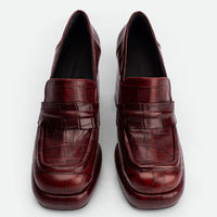 Zery Brick Red Croco Print Leather Heel Loafers – Top View – POEVE Collection