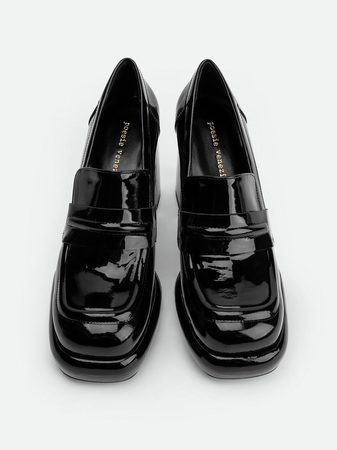 Zery Black Patent Leather Heel Loafers – Top View – POEVE Collection