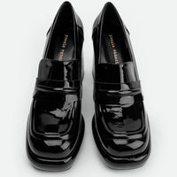 Zery Black Patent Leather Heel Loafers – Top View – POEVE Collection