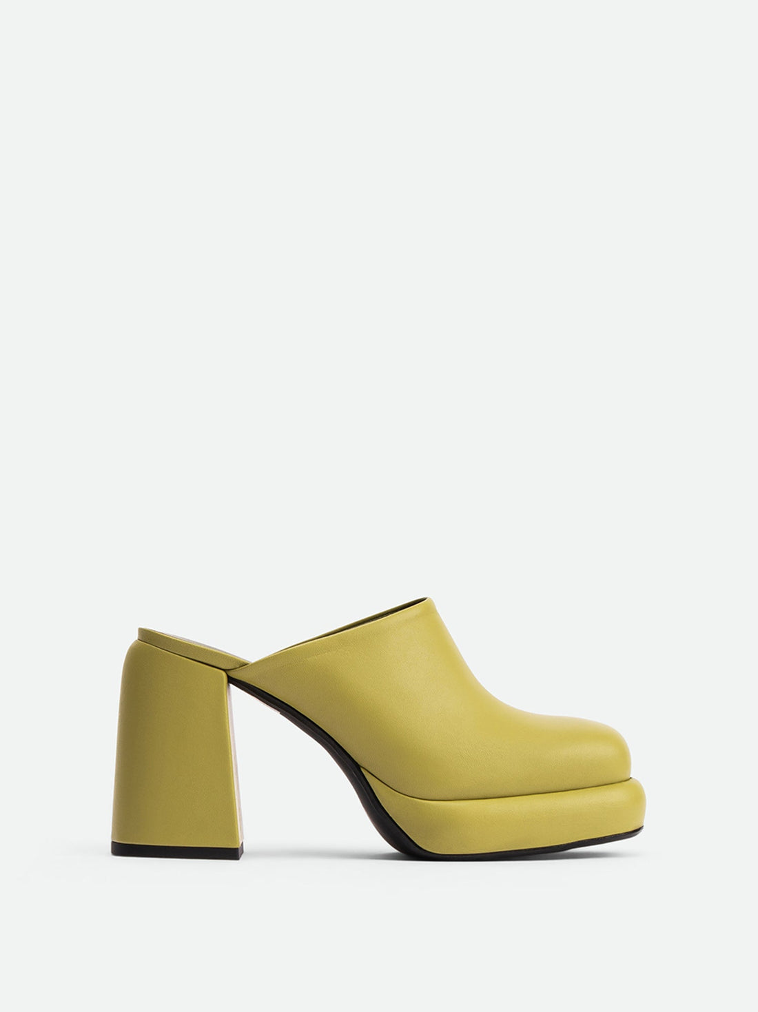 Marla Green Leather Heel Mules - Side View - POEVE Collection