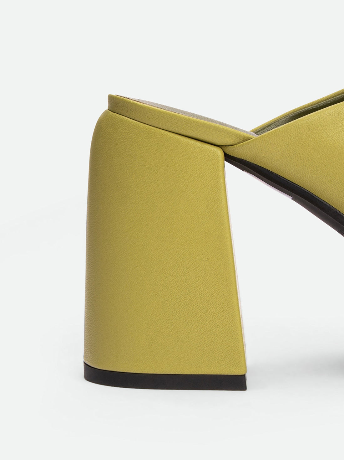 Marla Green Leather Heel Mules - Heel Close-up View - POEVE Collection