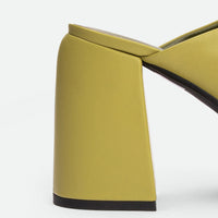 Marla Green Leather Heel Mules - Heel Close-up View - POEVE Collection