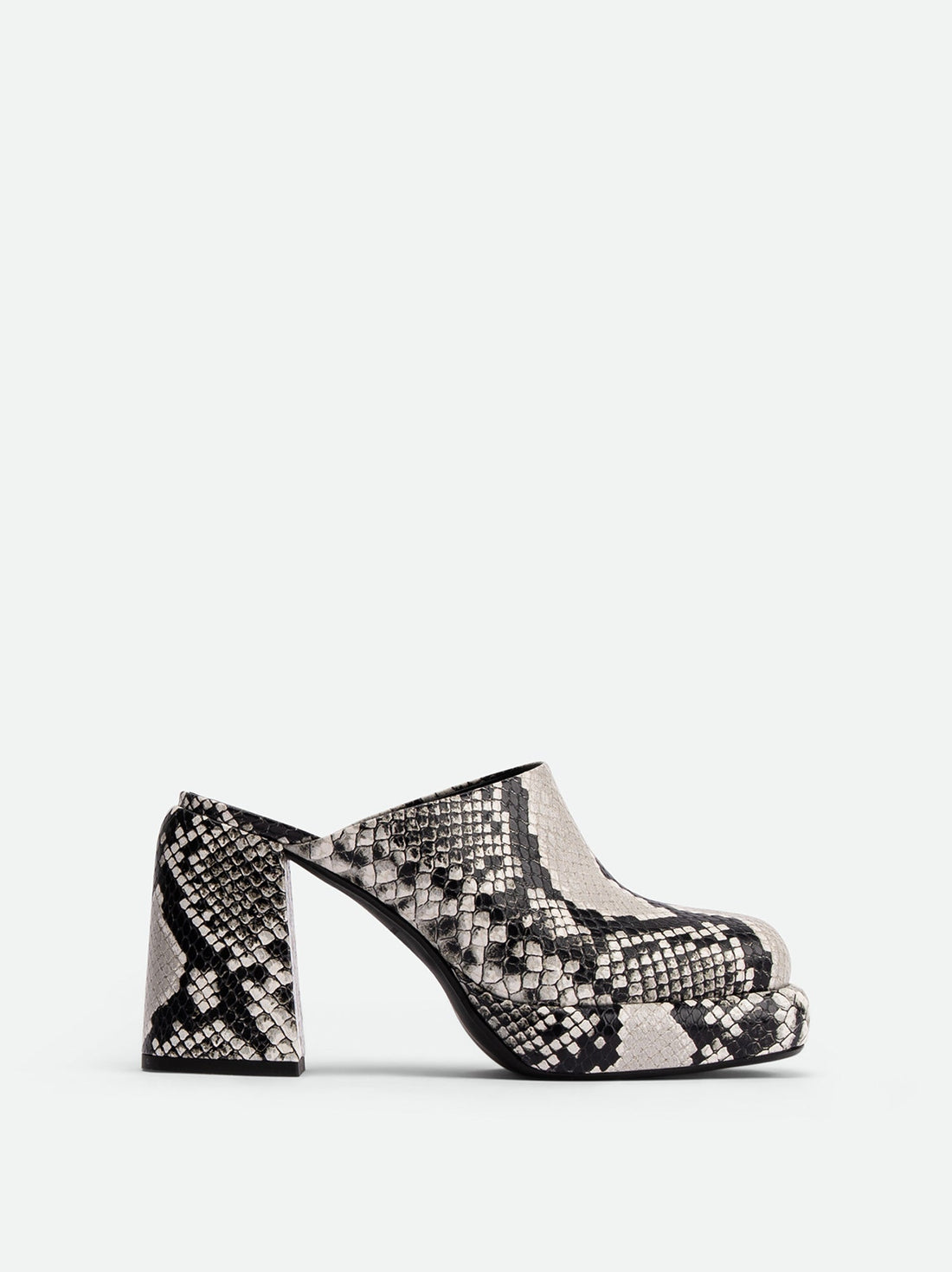 Marla Snake-embossed Leather Heel Mules - Side View - POEVE Collection