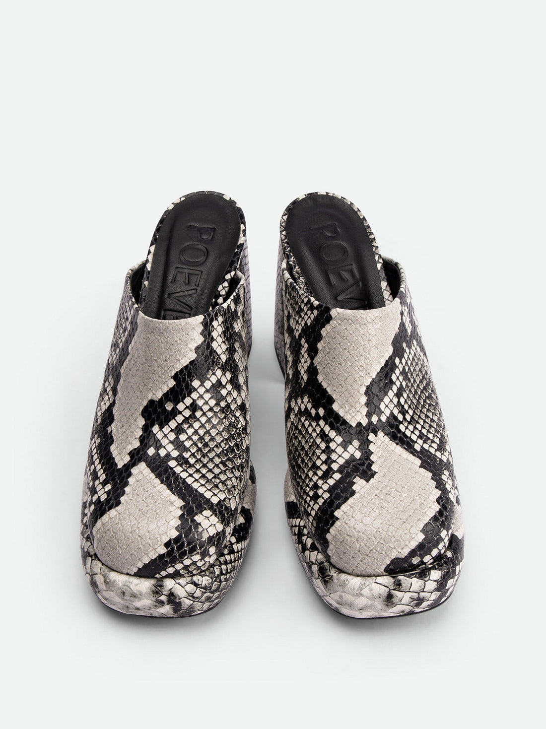 Marla Snake-embossed Leather Heel Mules - Top View - POEVE Collection
