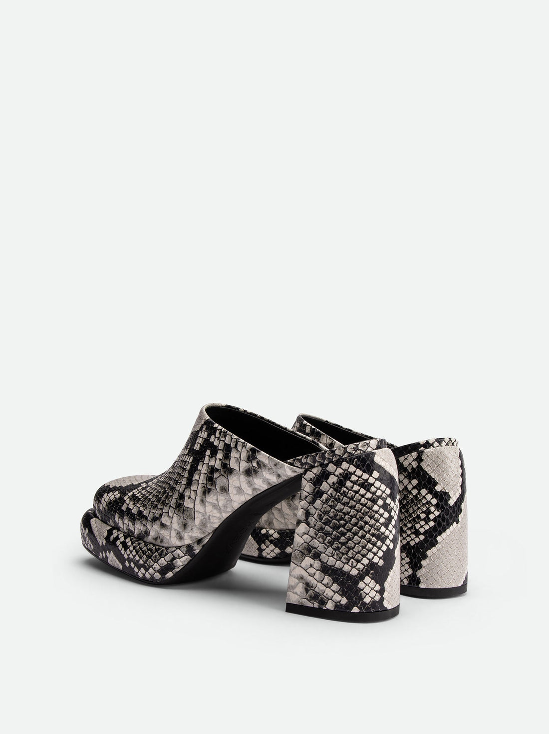Marla Snake-embossed Leather Heel Mules - Back View - POEVE Collection
