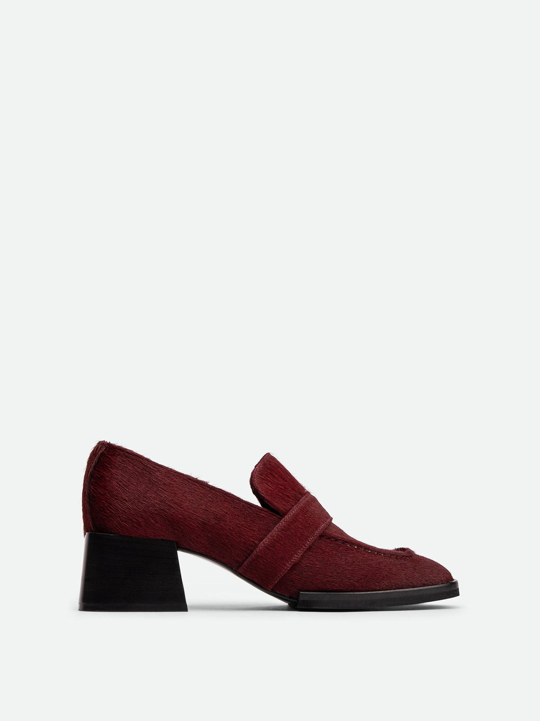 Noemi Bordeaux Hairy Leather Heel Loafers - Side View - POEVE Collection