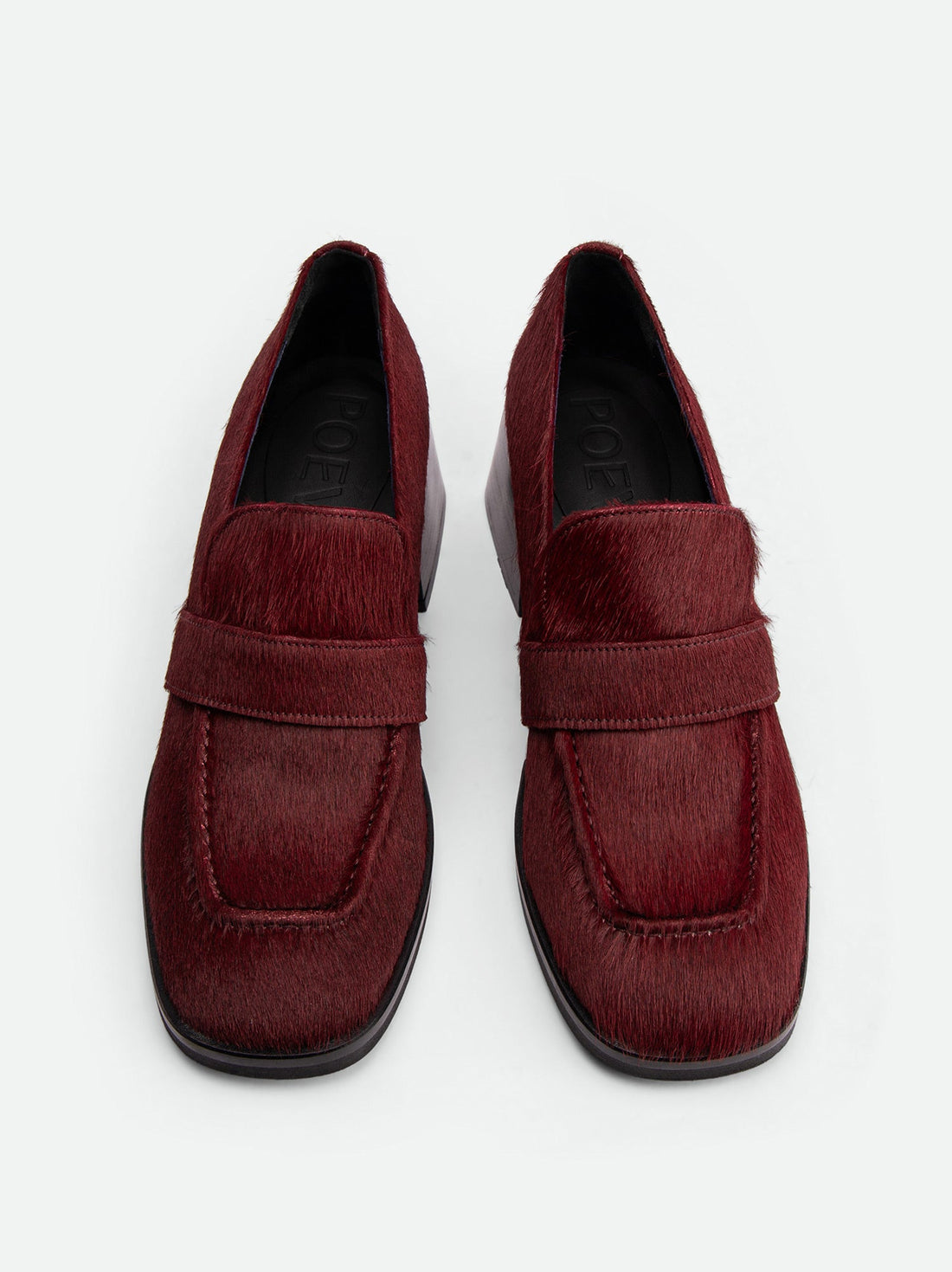 Noemi Bordeaux Hairy Leather Heel Loafers - Top View - POEVE Collection