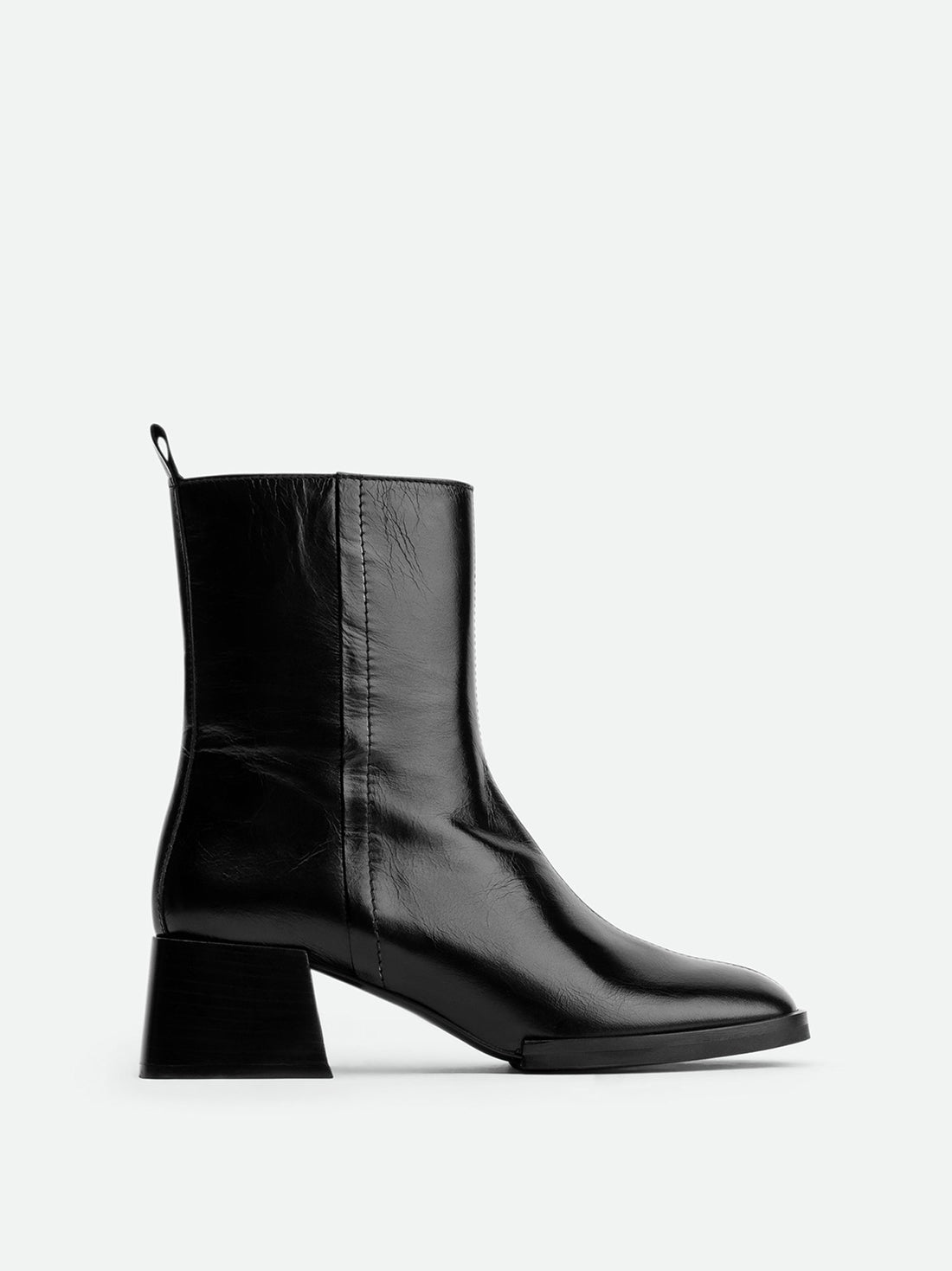 Angie Black Leather Ankle Boots - Side View - POEVE Collection