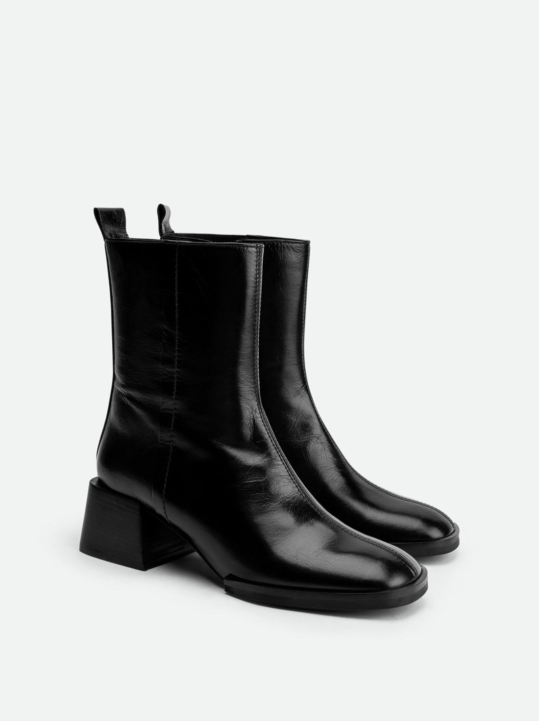 Angie Black Leather Ankle Boots - Angled View - POEVE Collection