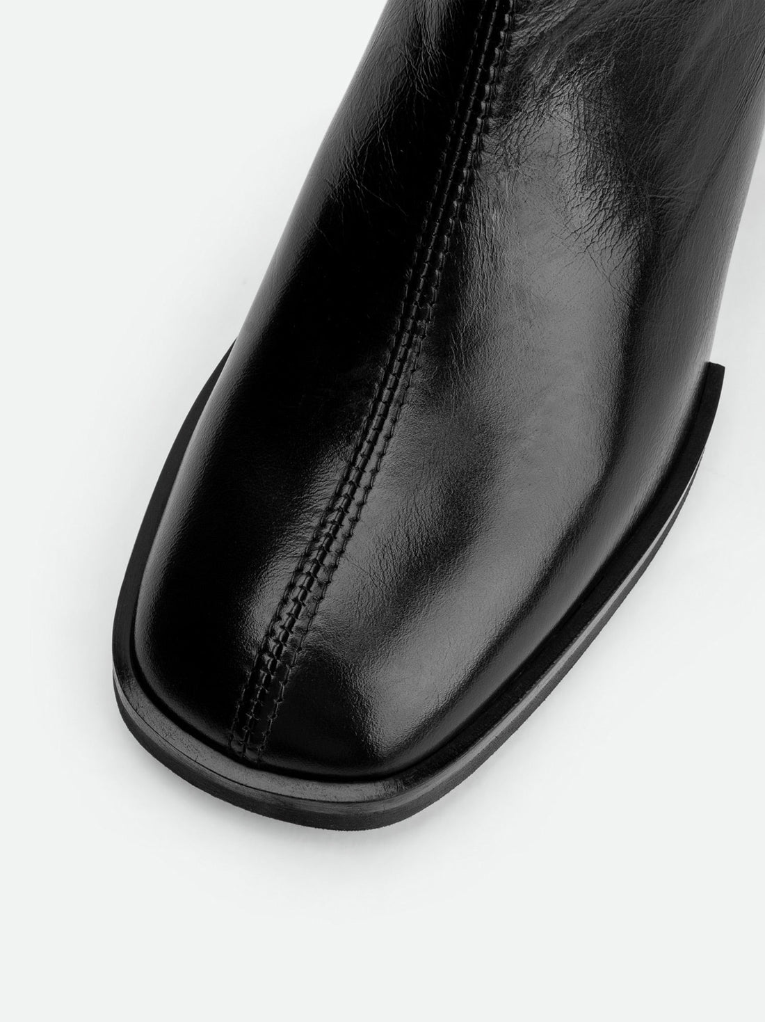 Angie Black Leather Ankle Boots - Toe Close-Up View - POEVE Collection