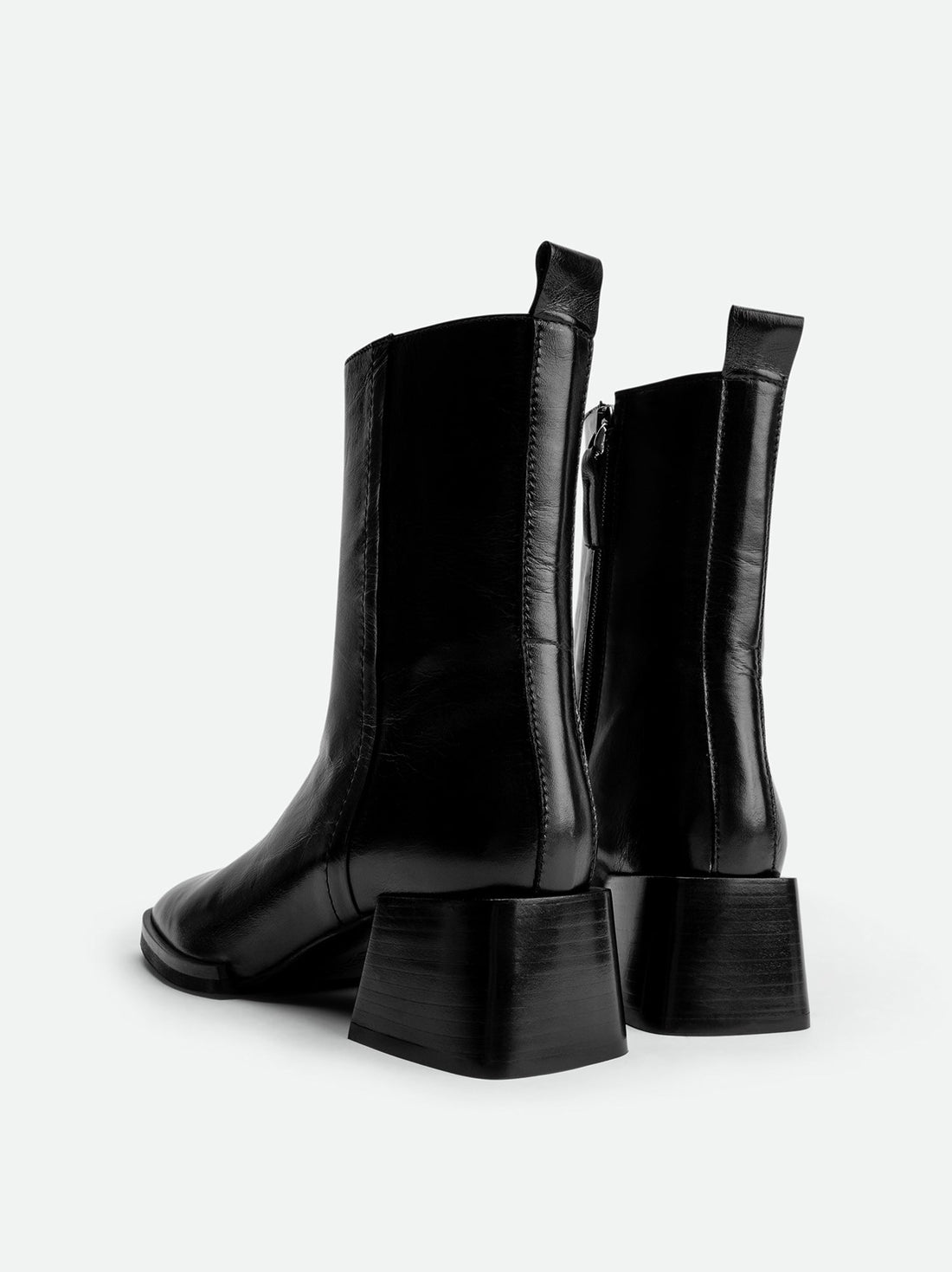 Angie Black Leather Ankle Boots - Back View - POEVE Collection