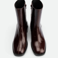 Tangy Dark Brown Crinkled High-Gloss Leather Ankle Boots – Top View – POEVE Collection