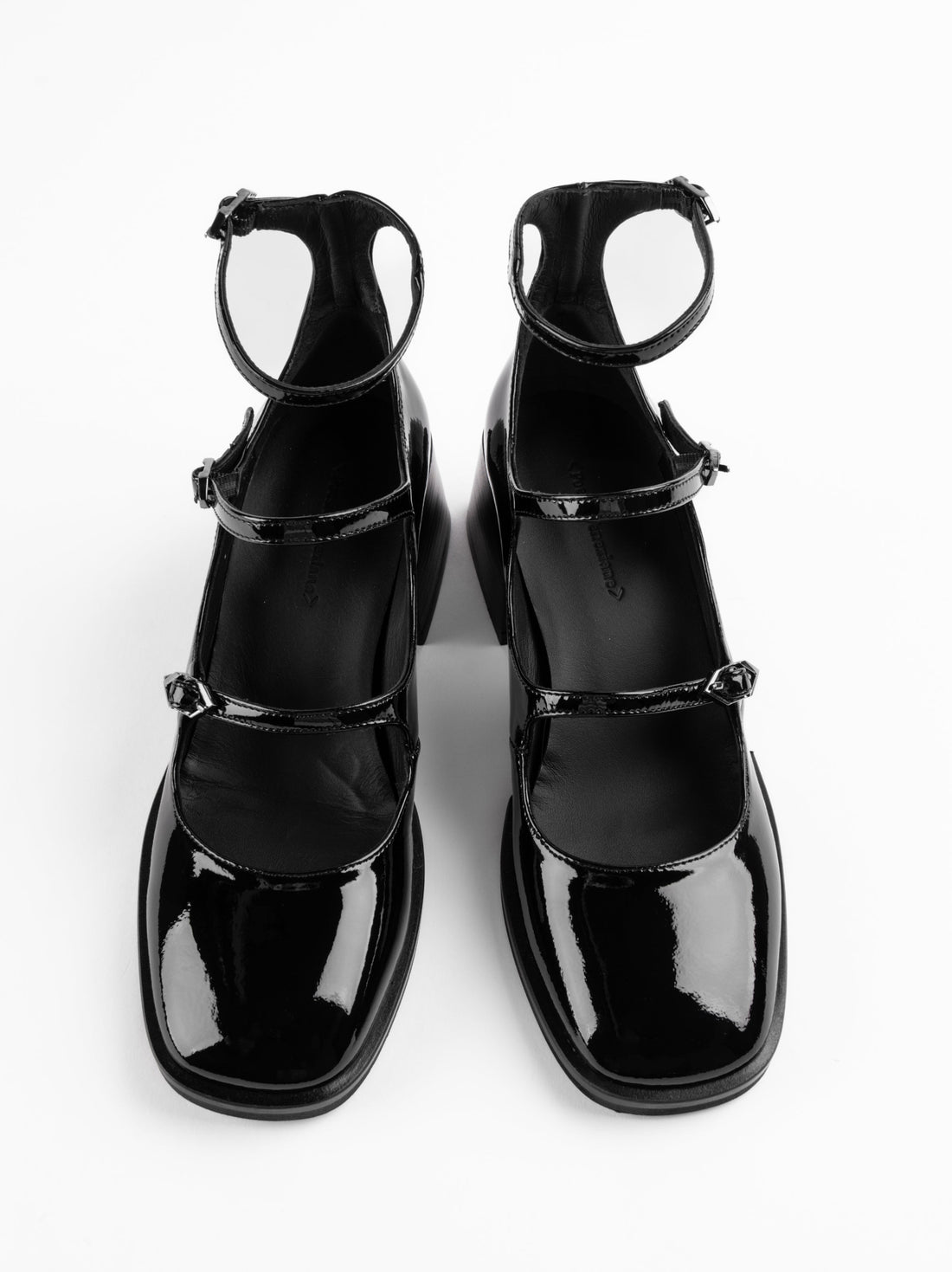 Maven Black Patent Leather Heel Shoes with Metal Buckles - Top View - POEVE Collection