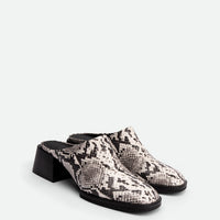 Robin Snake-embossed Leather Heel Mules - Angled Side View - POEVE Collection