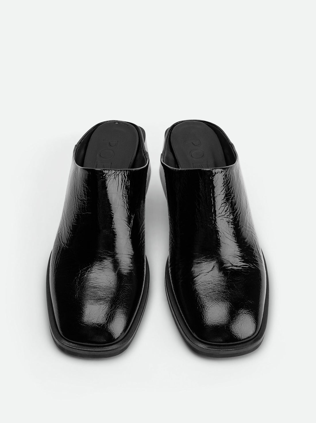 Robin Black Crinkled Patent Leather Heel Mules - Top View - POEVE Collection