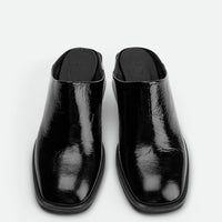 Robin Black Crinkled Patent Leather Heel Mules - Top View - POEVE Collection