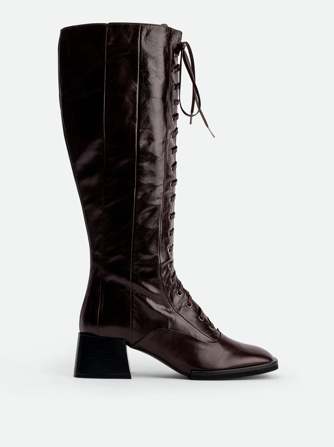 Briar Brown Leather Tall Boots - Side View - POEVE Collection