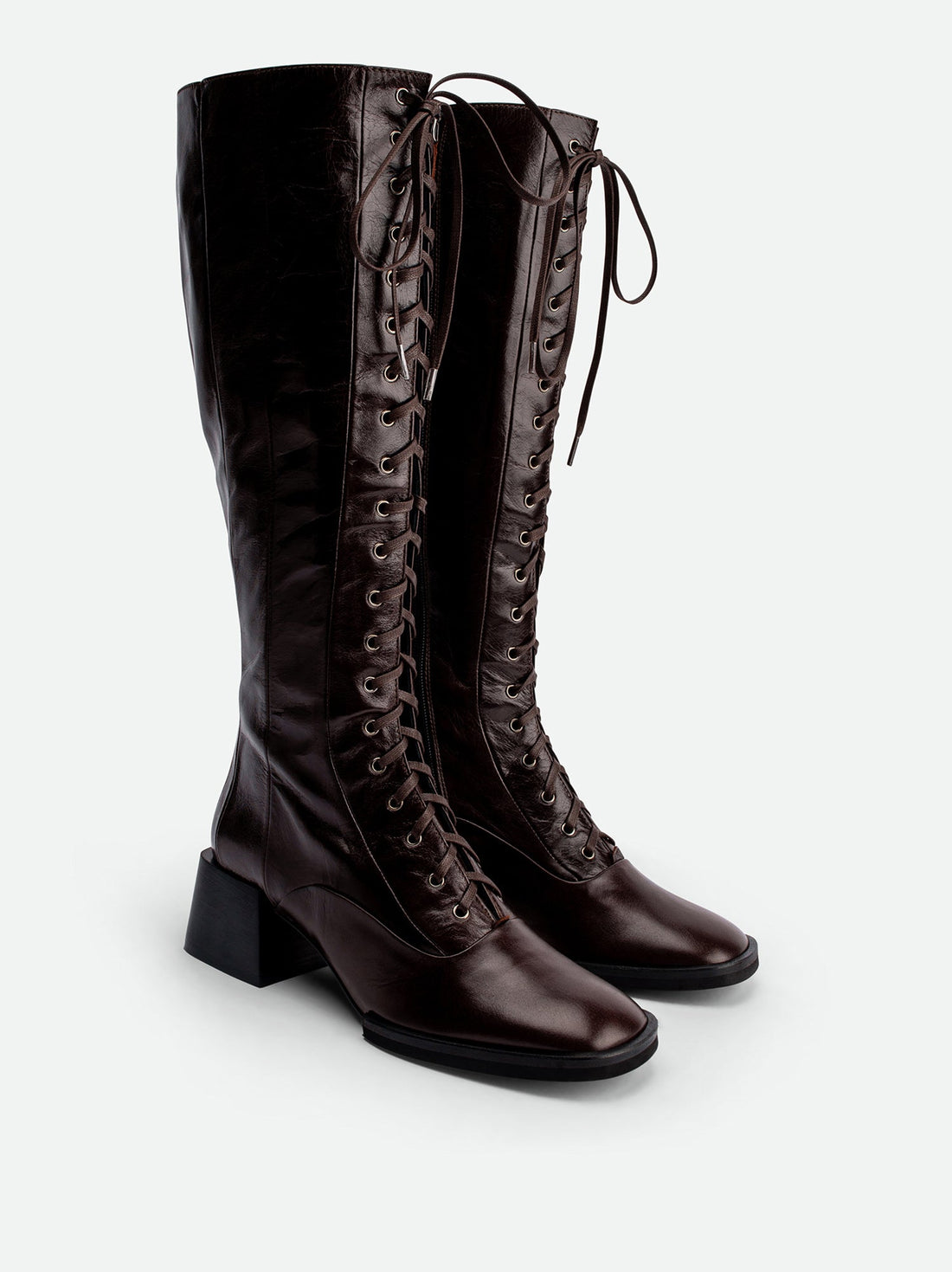 Briar Brown Leather Tall Boots - Angled Side View - POEVE Collection