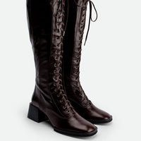 Briar Brown Leather Tall Boots - Angled Side View - POEVE Collection