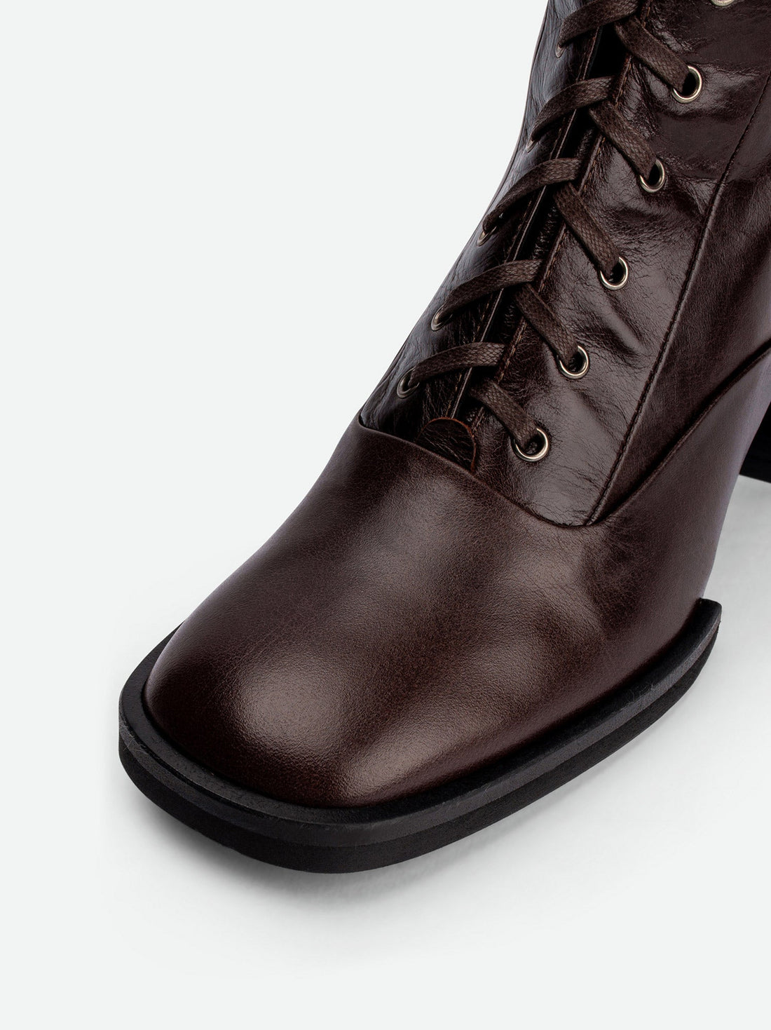 Briar Brown Leather Tall Boots - Toe Close-up View - POEVE Collection