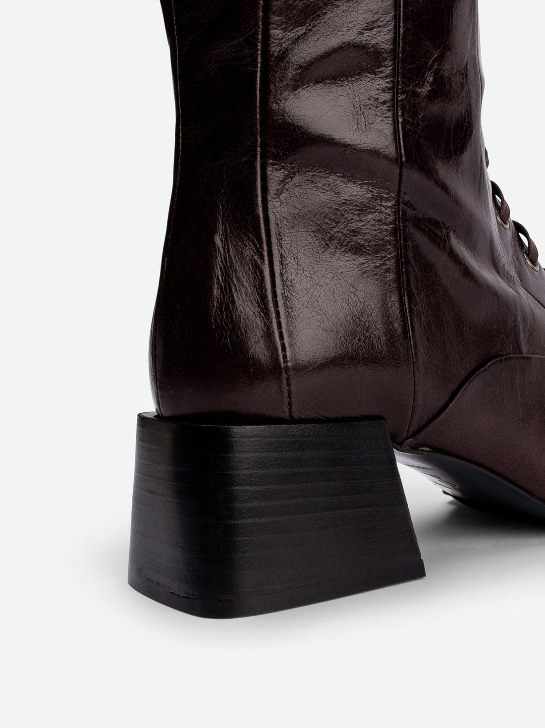 Briar Brown Leather Tall Boots - Heel Close-up View - POEVE Collection