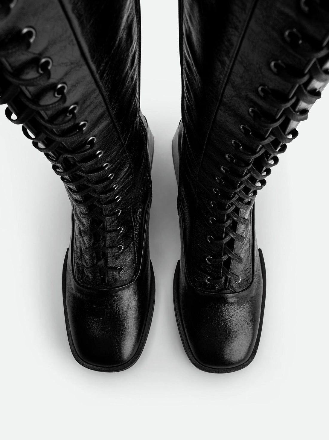 Briar Black Crinkled Glossy Leather Tall Boots – Top-Down View – POEVE Collection