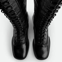 Briar Black Crinkled Glossy Leather Tall Boots – Top-Down View – POEVE Collection