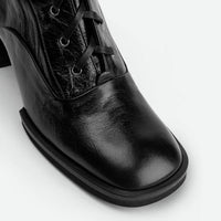 Briar Black Crinkled Glossy Leather Tall Boots – Toe Close-up View – POEVE Collection