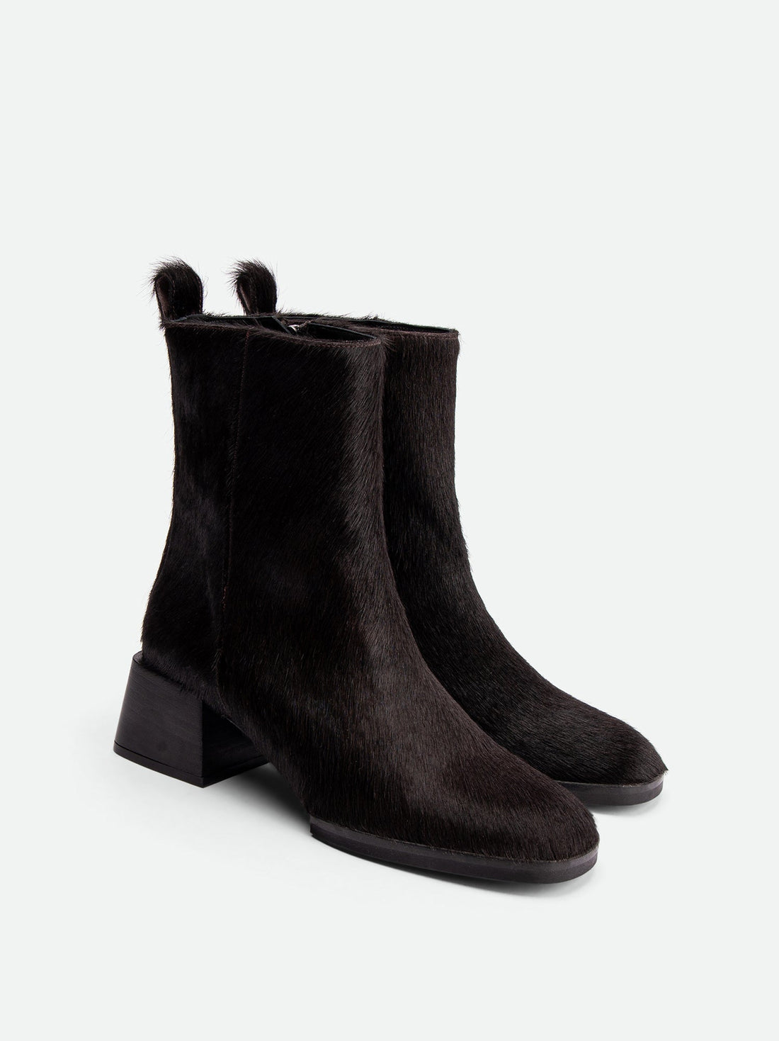 Tangy Brown Hairy Leather Ankle Boots - Angled Side View - POEVE Collection