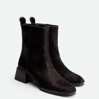 Tangy Brown Hairy Leather Ankle Boots - Angled Side View - POEVE Collection