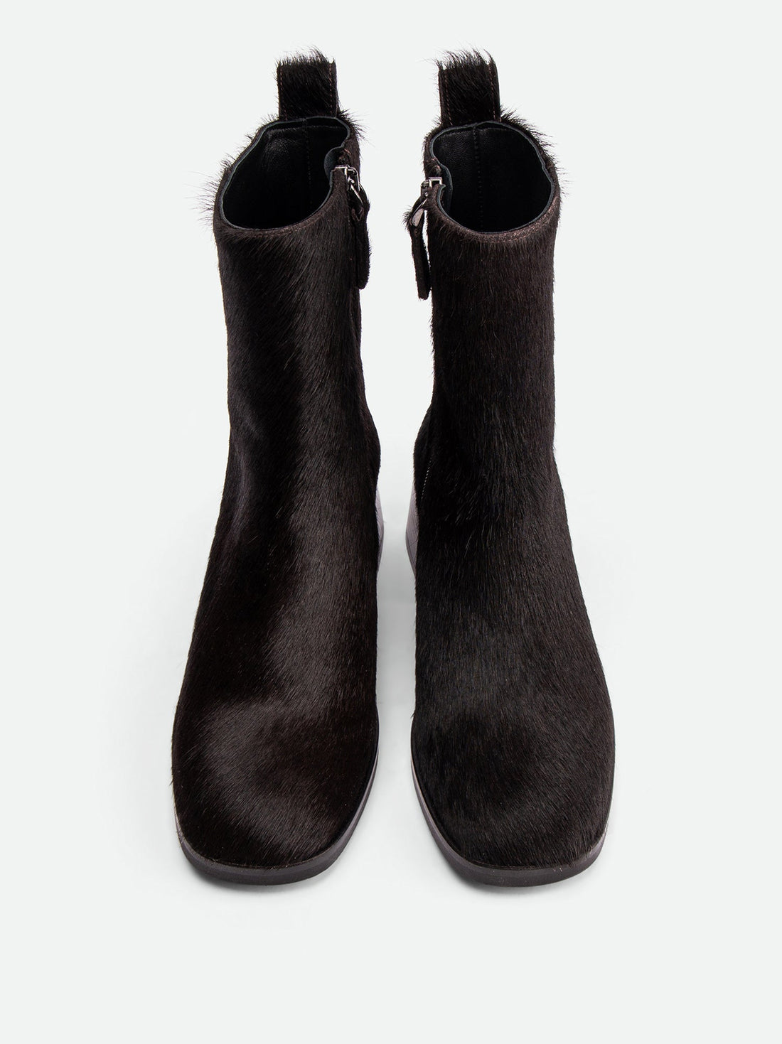 Tangy Brown Hairy Leather Ankle Boots - Top View - POEVE Collection