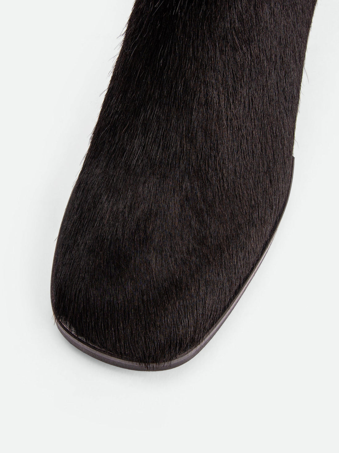 Tangy Brown Hairy Leather Ankle Boots - Toe Close-up View - POEVE Collection