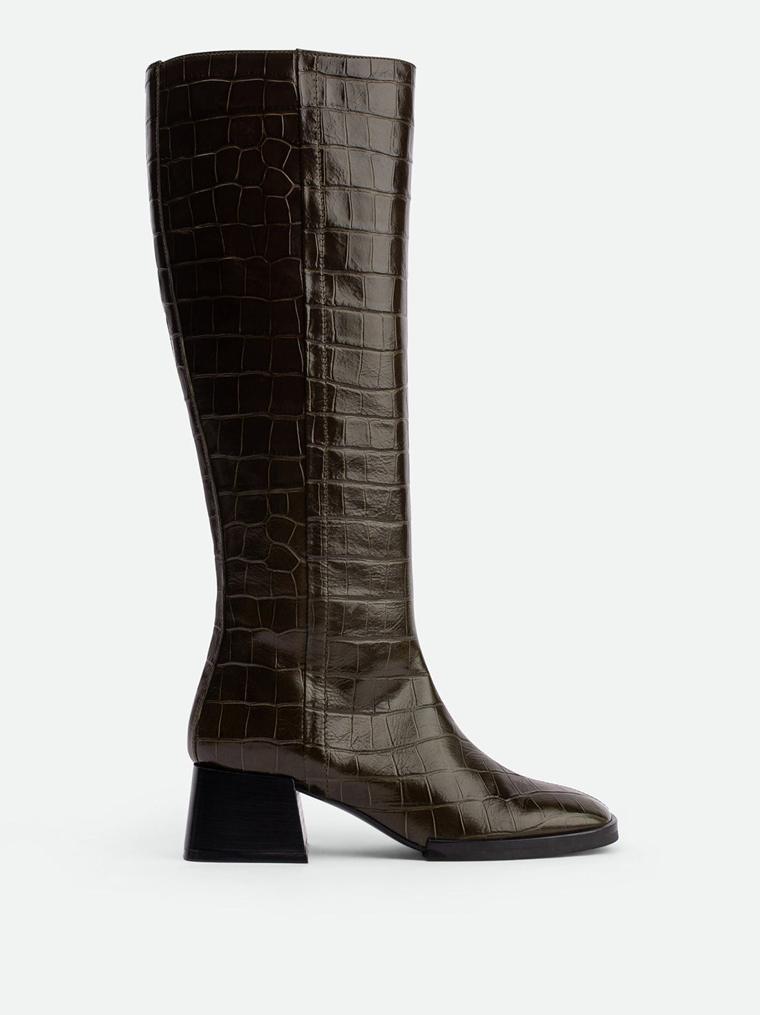 Noelia Green Croco Leather Tall Boots - Side View - POEVE Collection