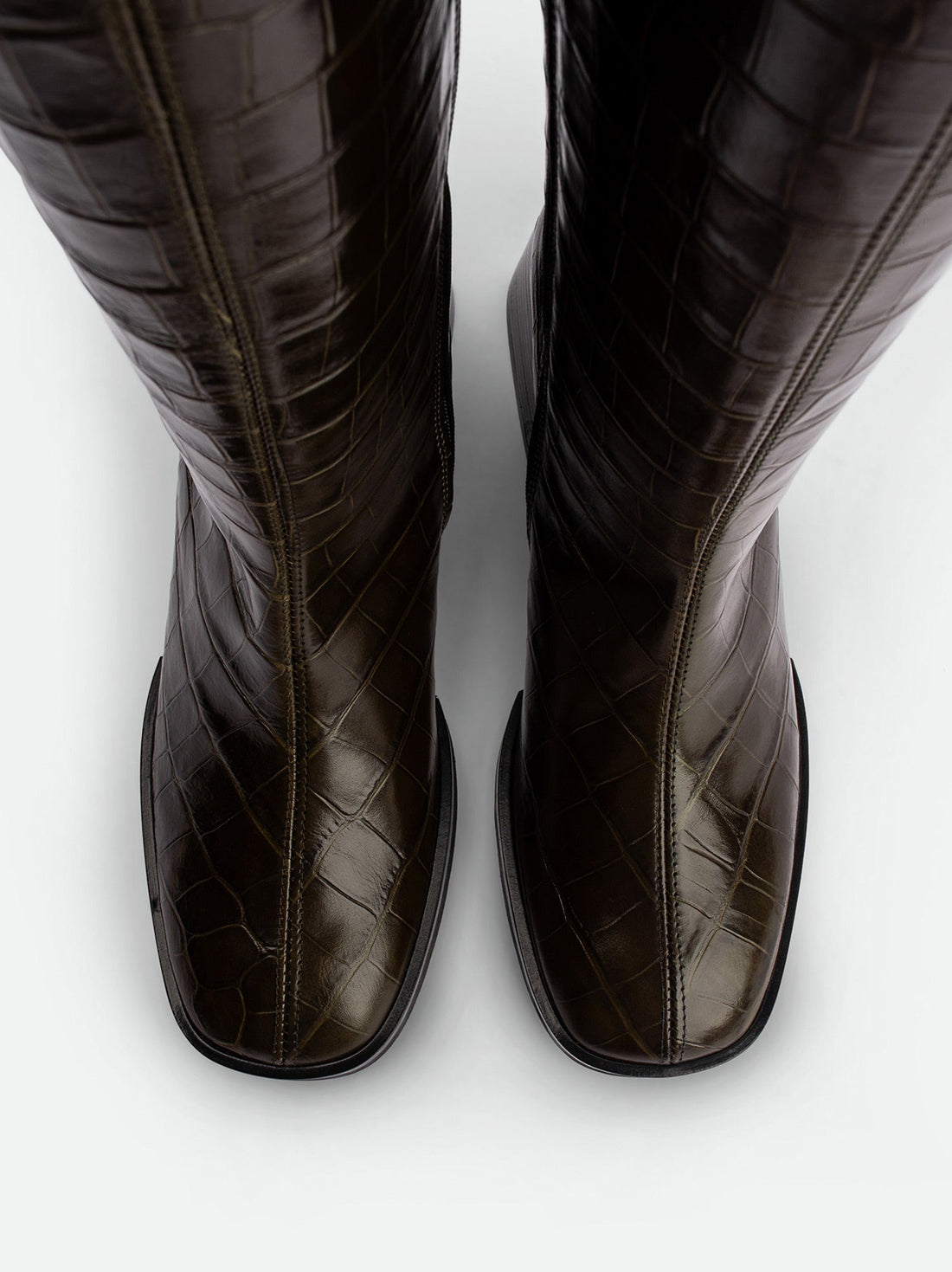 Noelia Green Croco Leather Tall Boots - Top View - POEVE Collection