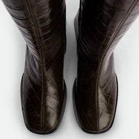 Noelia Green Croco Leather Tall Boots - Top View - POEVE Collection