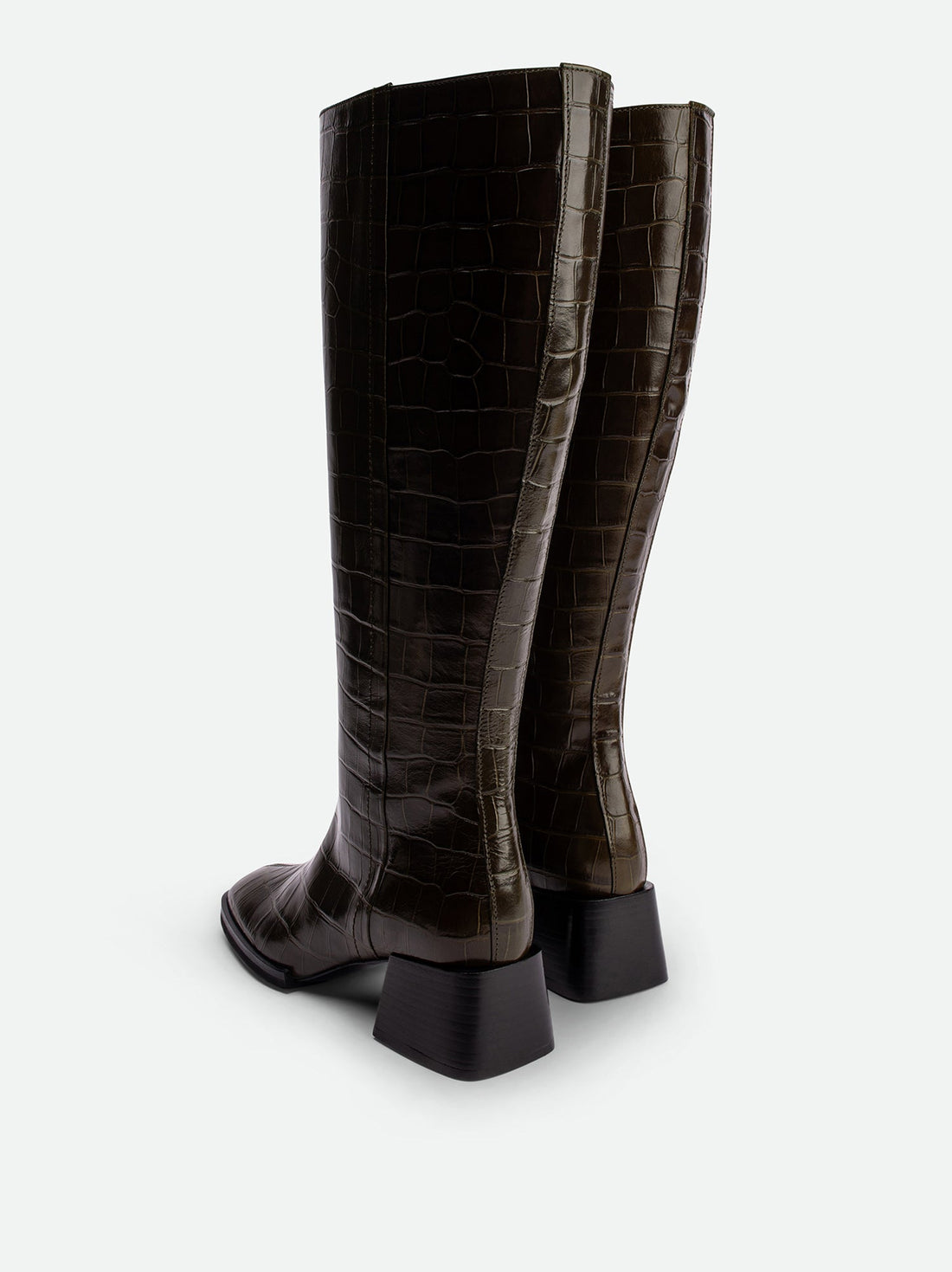 Noelia Green Croco Leather Tall Boots - Back View - POEVE Collection