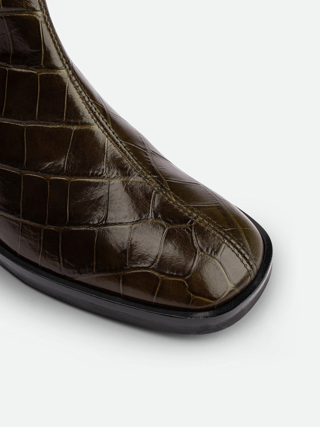 Noelia Green Croco Leather Tall Boots - Toe Close-up View - POEVE Collection