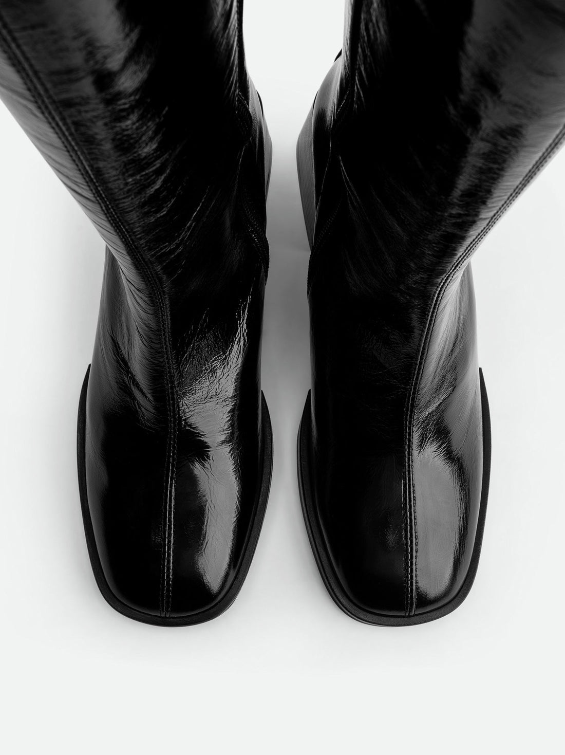 Noelia Black Crinkled Patent Leather Tall Boots - Top View - POEVE Collection